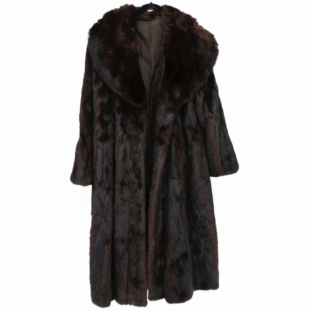 Vintage Genuine Fur Silk Lined Full Length Coat Jacket Brown